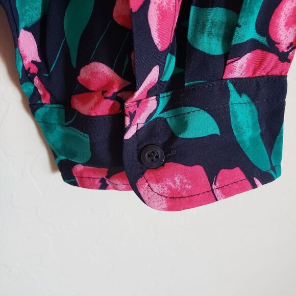 Talbots Split V-Neck Tropical Floral Top Blue/Pink Women's 3X Hawaiian Vacation - Picture 9 of 10